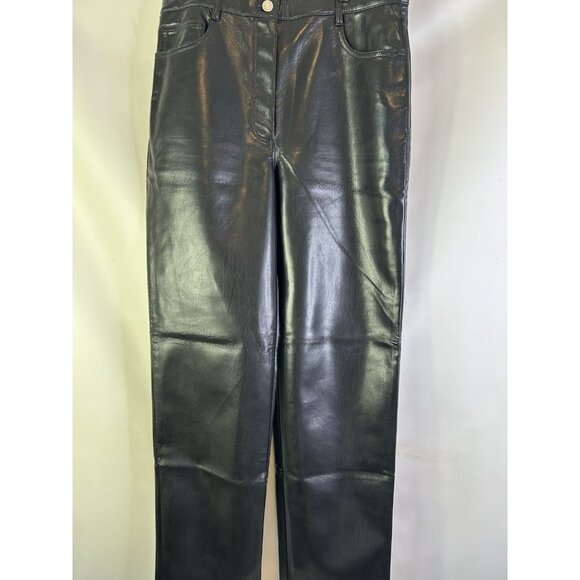 Wilfred Black Faux Vegan Leather High Rise Straight Pants - Picture 3 of 10